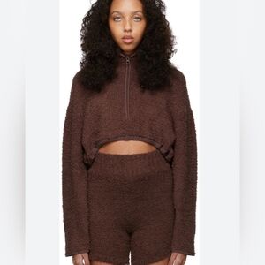 SKIMS Brown Cozy Knit Cropped Pullover Sweater Sz XXS/XS